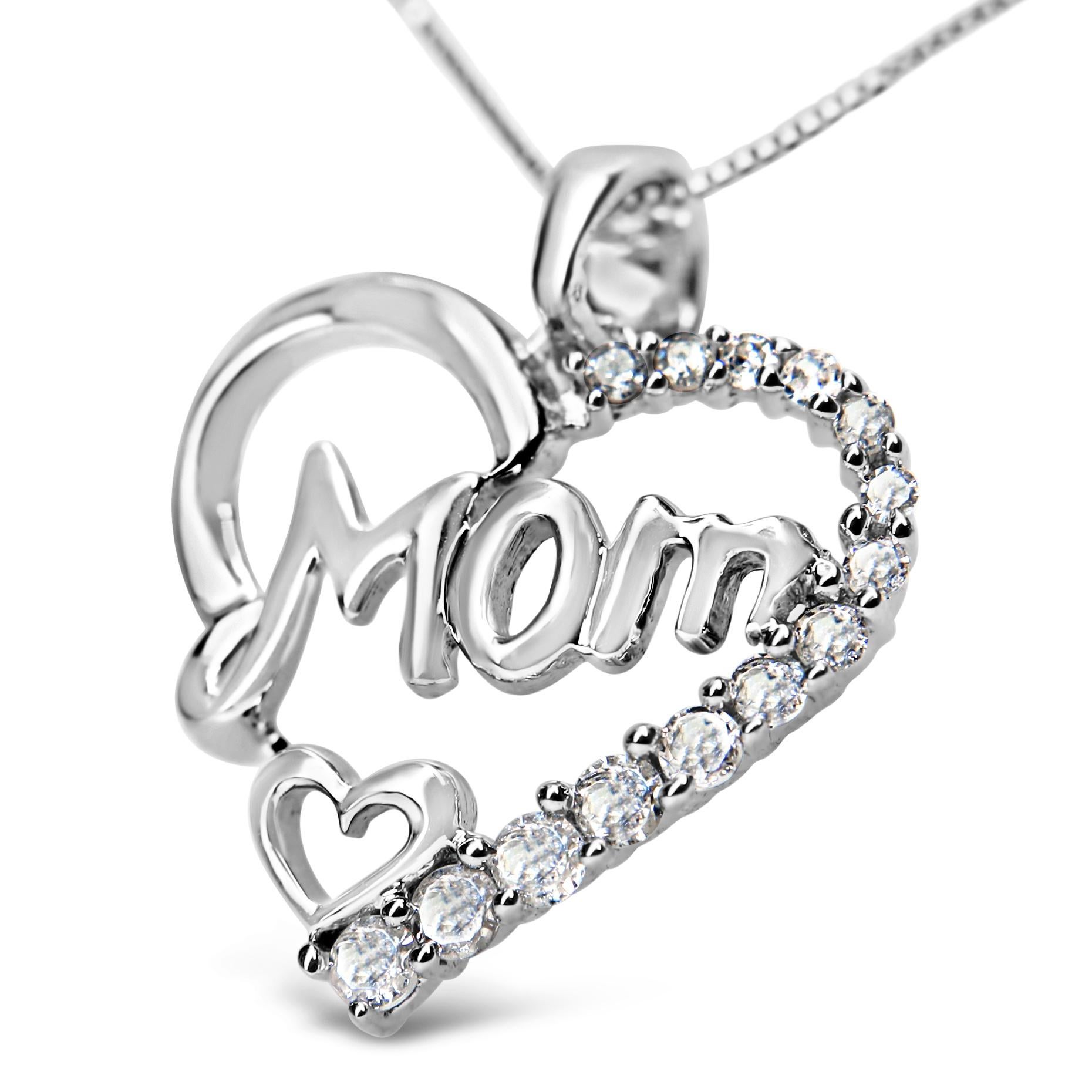 Give mom the gift of diamonds to show your appreciation for all that she has done and for all the ways you love her. This charming heart pendant is crafted from .925 Sterling Silver and features an open design with the word 