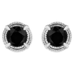 Pendientes de plata de ley .925 con diamante negro milgrain tratado de 1/4 quilate