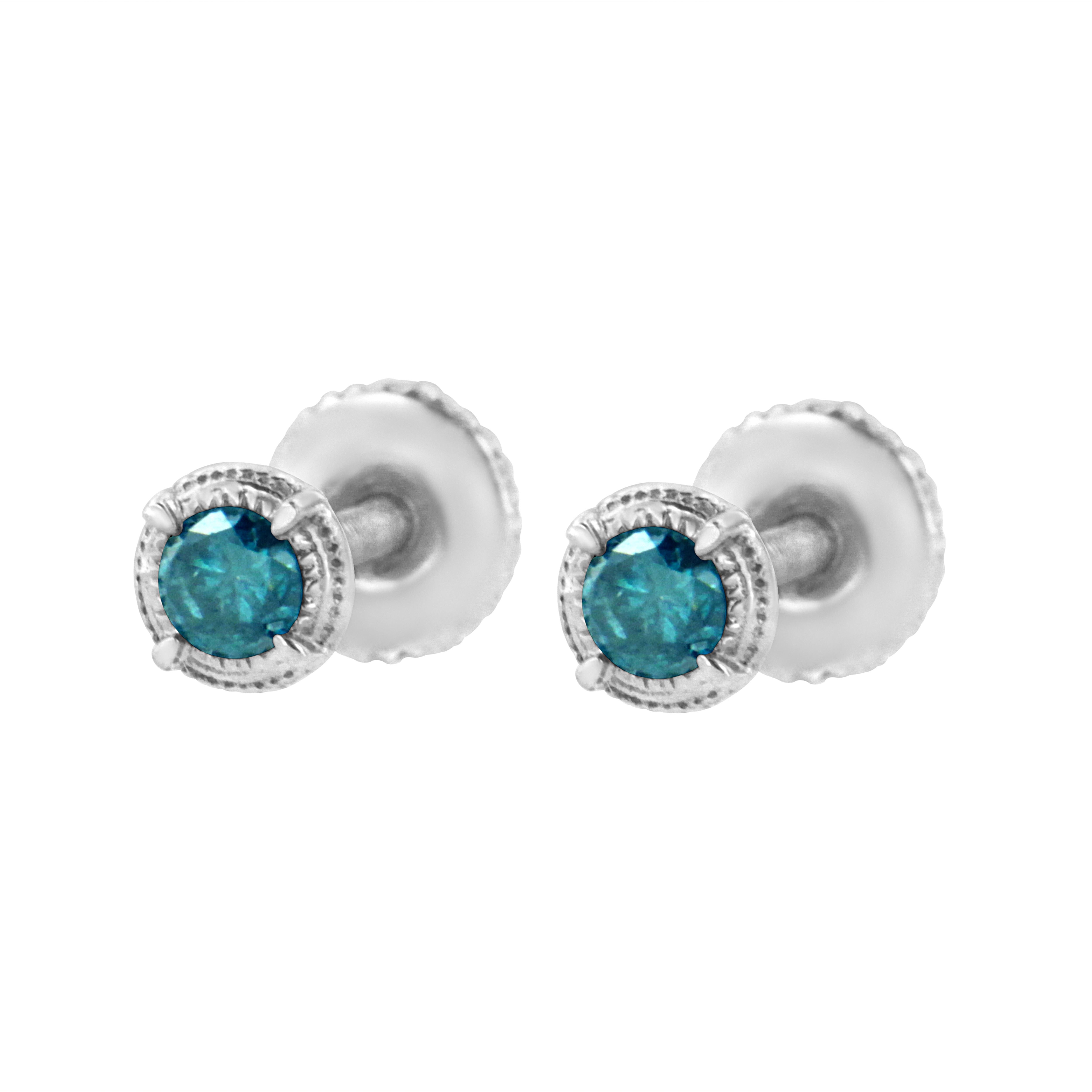 Contemporaneo Orecchini a perno in argento 925 con diamante blu trattato da 1/4 di carato in vendita
