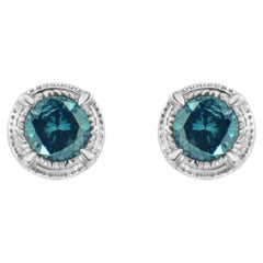 .925 Sterling Silver 1/4 Carat Treated Blue Diamond Solitaire Stud Earrings
