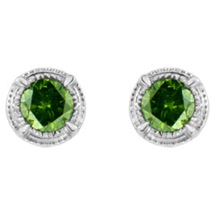 .925 Sterling Silver 1/4 Carat Treated Green Diamond Milgrain Stud Earrings