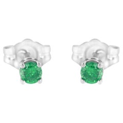 .925 Sterling Silver 1/4 Carat Treated Green Diamond Solitaire Stud Earrings