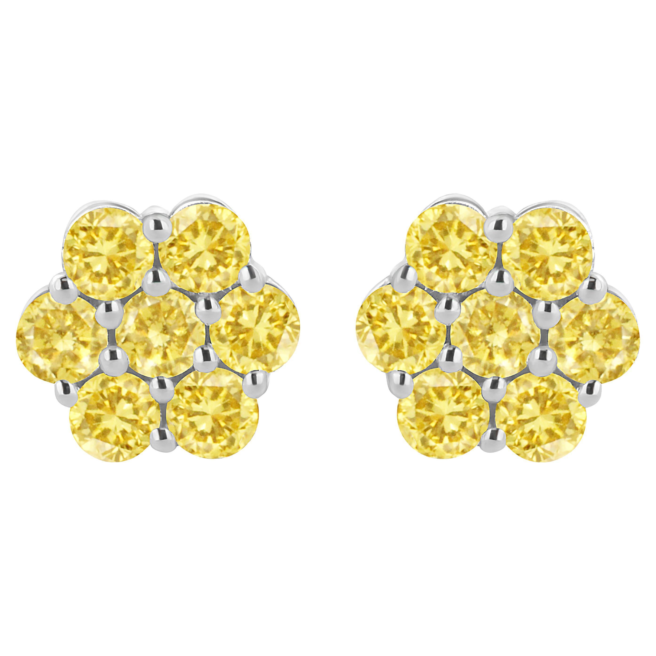 .925 Sterling Silver 1/4 Carat Yellow Color Treated Diamond Flower