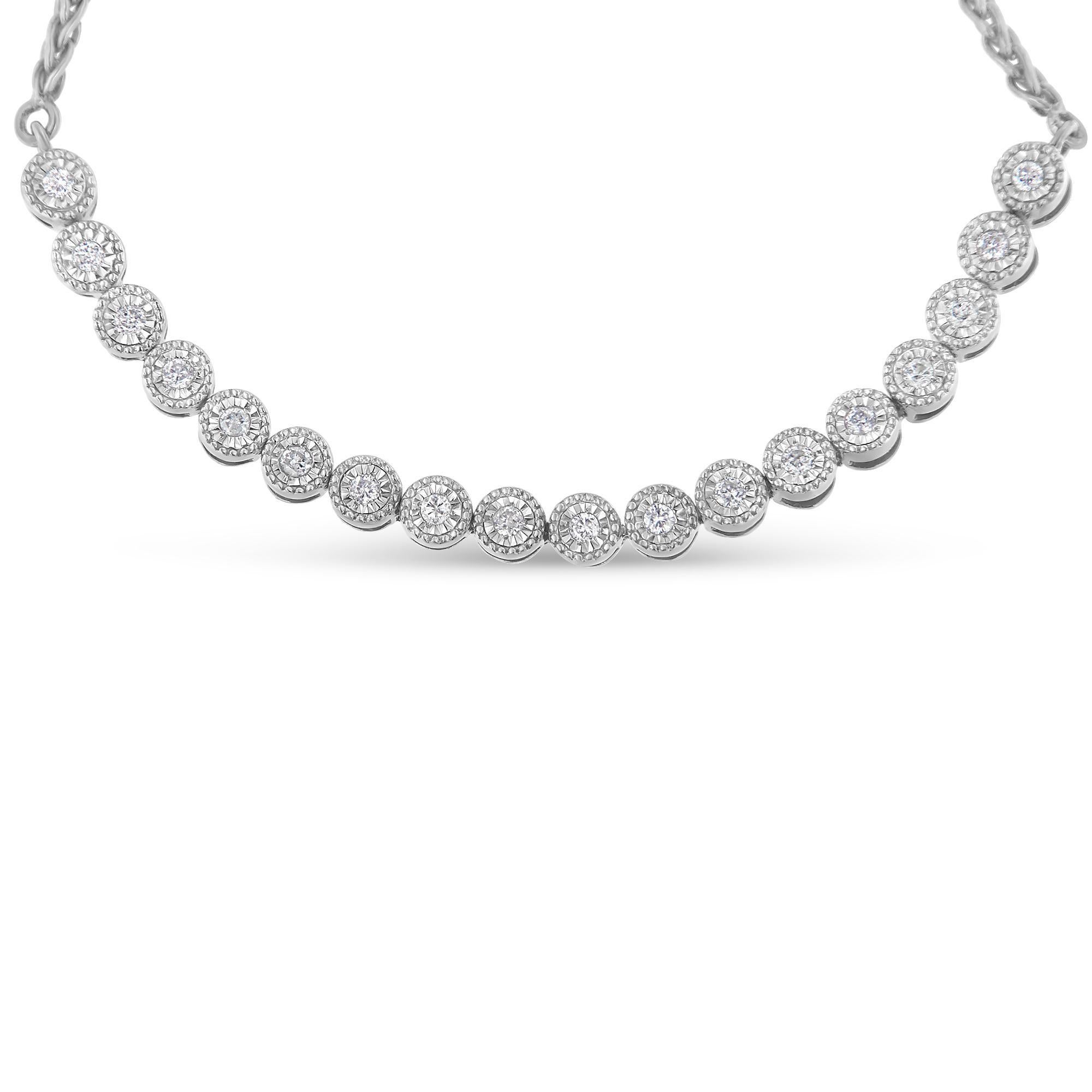 .925 Plata de Ley 1/4 qt Diamante Pulsera Bolo Ajustable con Cuentas de Tenis Moderno en venta