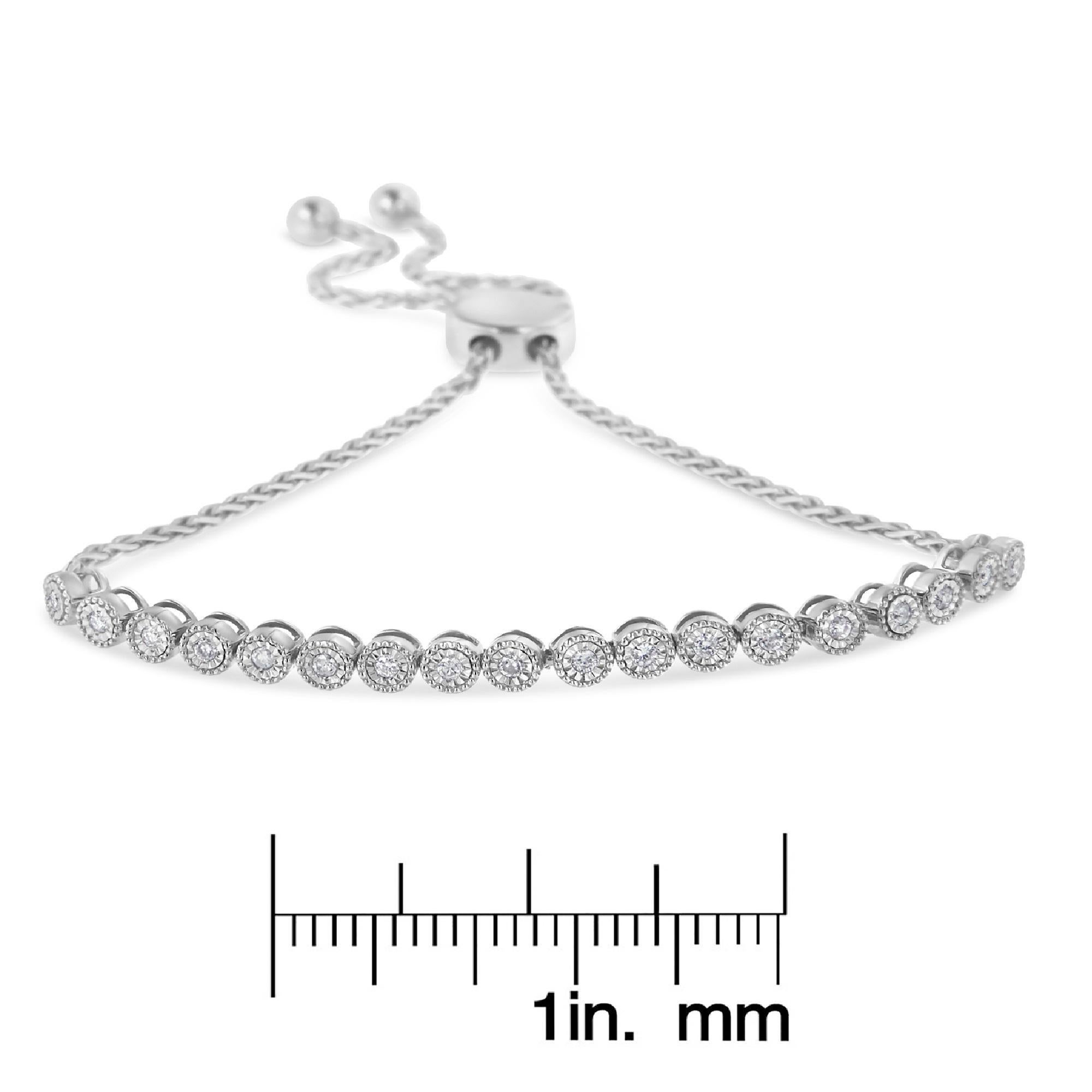 .925 Plata de Ley 1/4 qt Diamante Pulsera Bolo Ajustable con Cuentas de Tenis en Nuevo estado para la venta en New York, NY