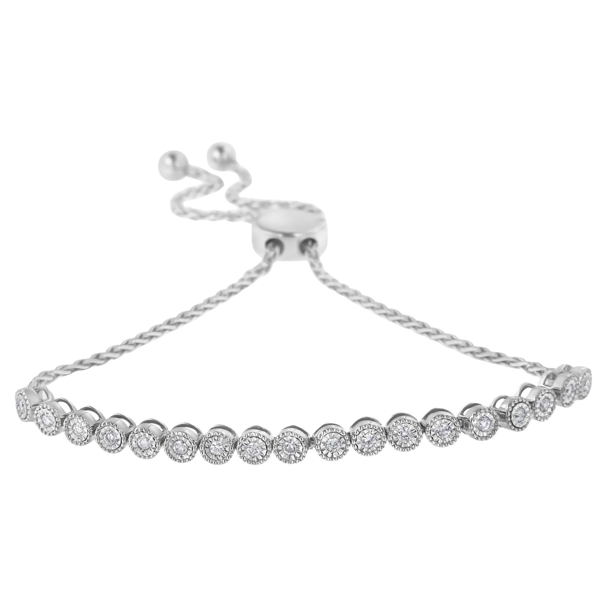 .925 Sterlingsilber 1/4 Cttw Diamon Verstellbares, perlenbesetztes Bolo-Tennis-Armband