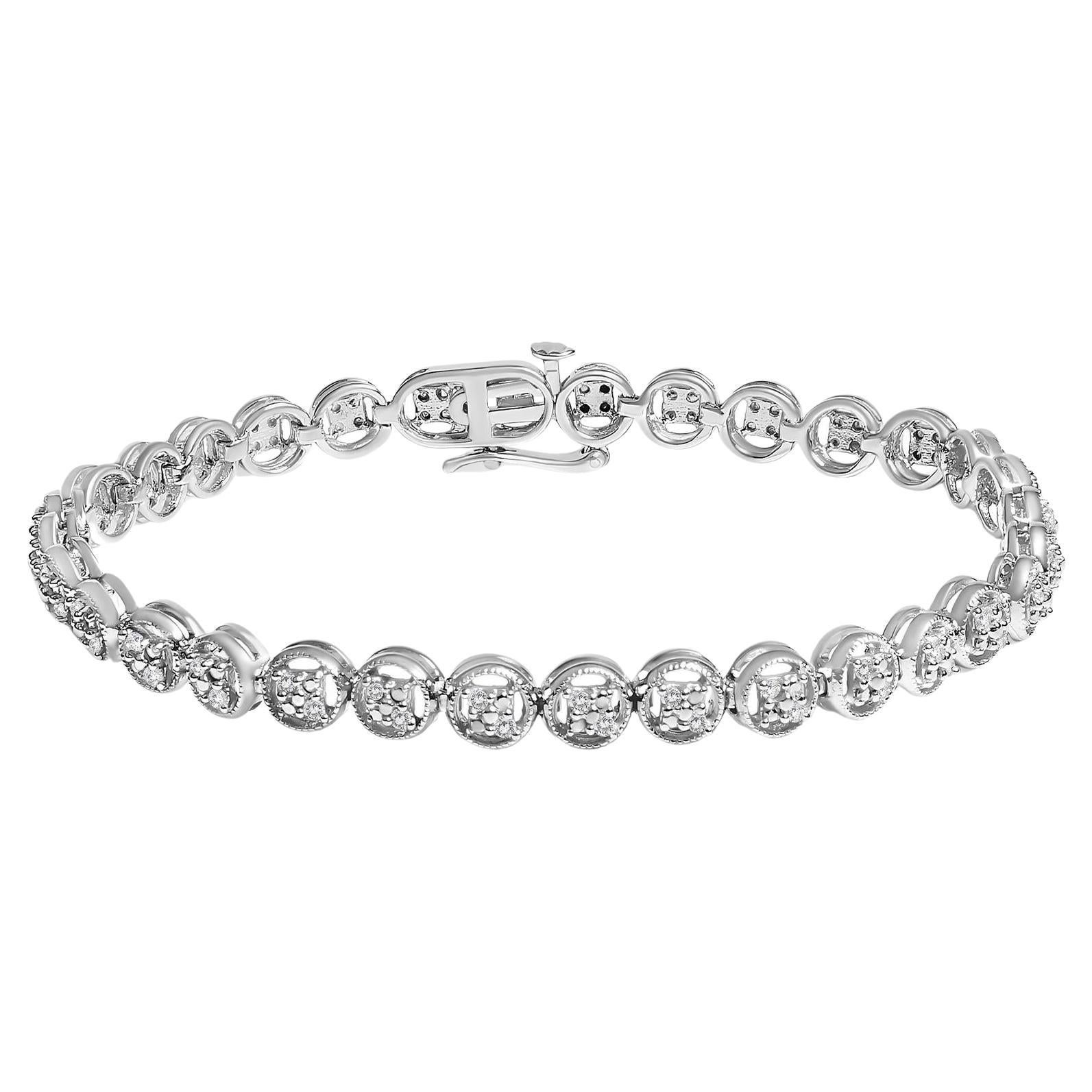 .925 Sterling Silver 1/4 Cttw Diamond 7" Open Circle Wheel Link Tennis Bracelet