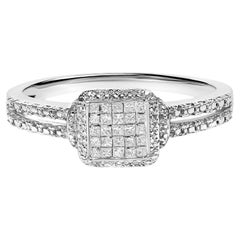 .925 Sterling Silver 1/4 Cttw Diamond Composite Ring with Beaded Halo