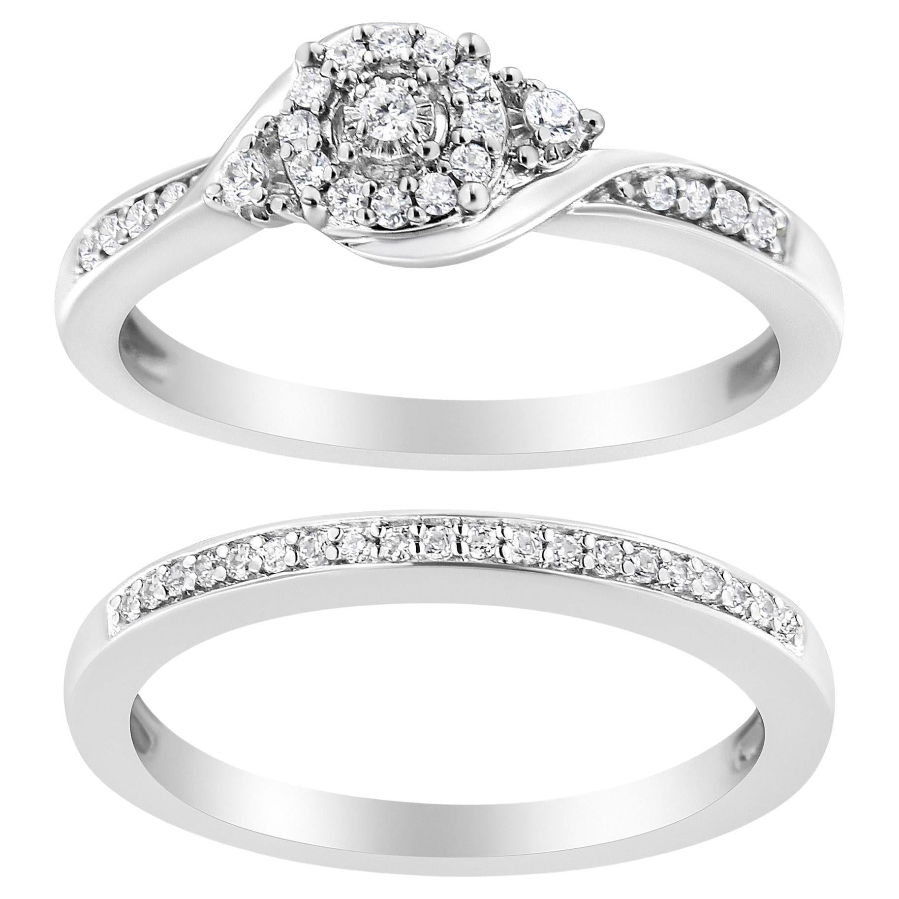 .925 Sterling Silber 1/4 Cttw Diamant Verlobungsring und Band Set