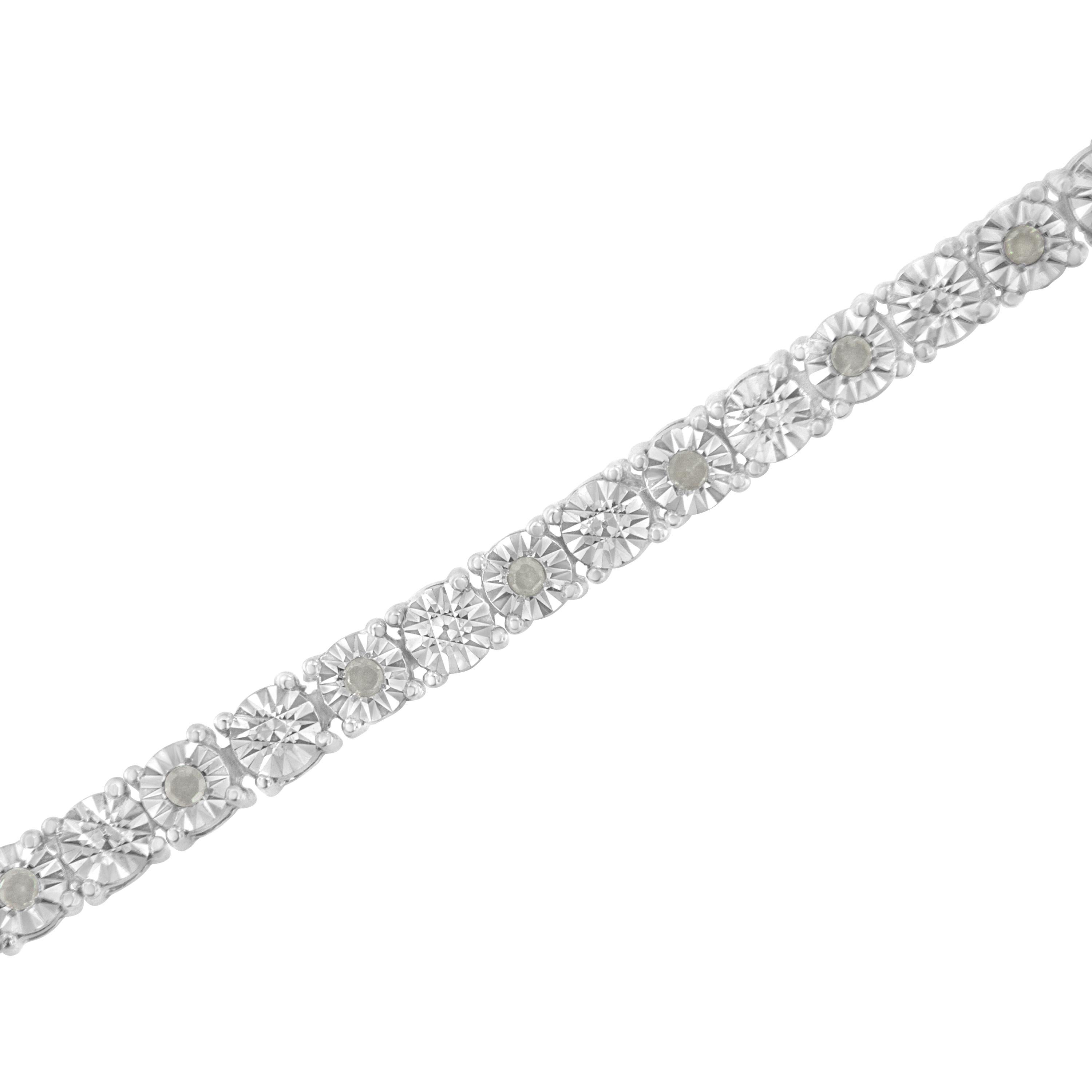 .925 Sterling Silver 1/4 Cttw Diamond Illusion-Set Miracle Plate Tennis Bracelet In New Condition In New York, NY
