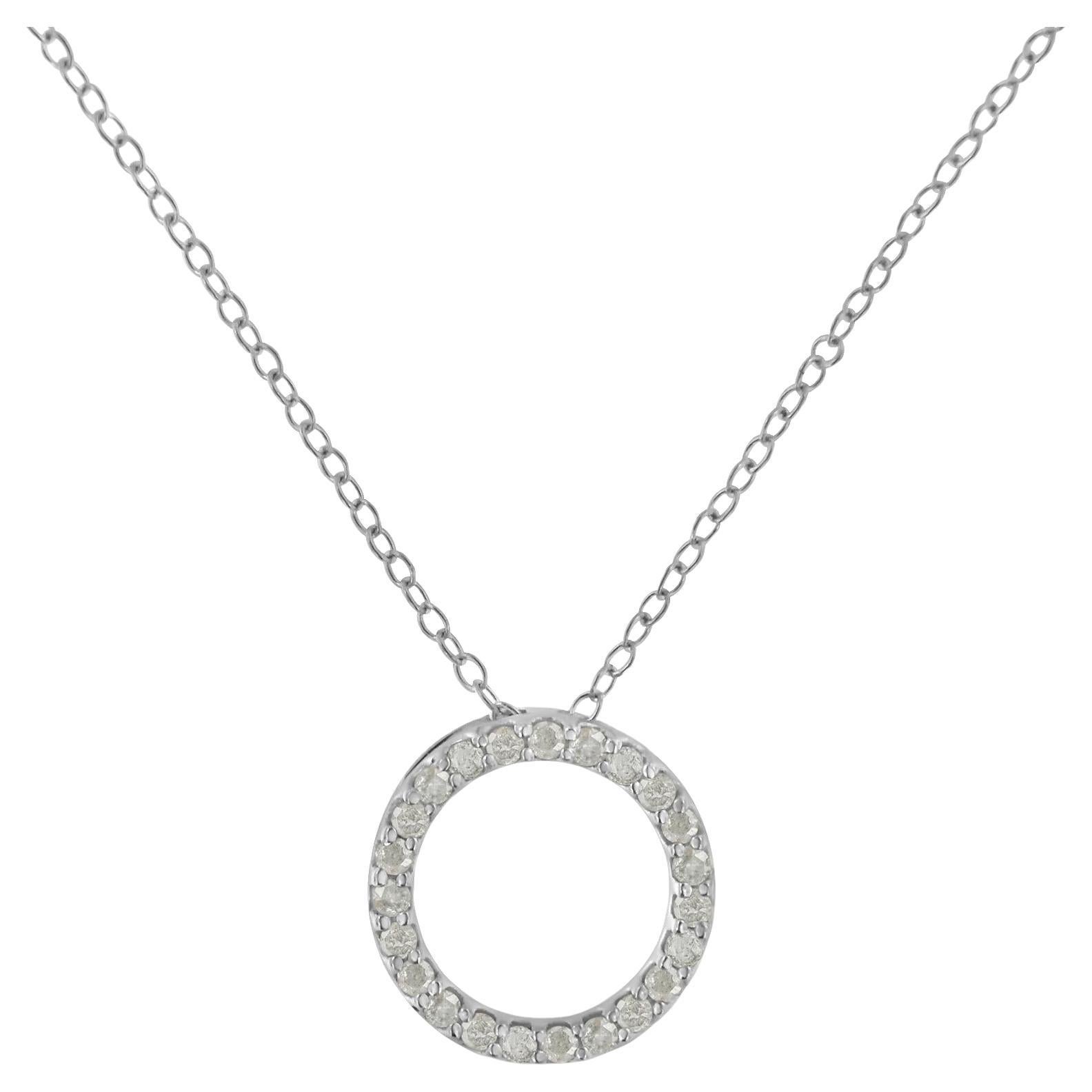 Collana con ciondolo a forma di cerchio aperto in argento 925 con diamante da 1/4 di carato
