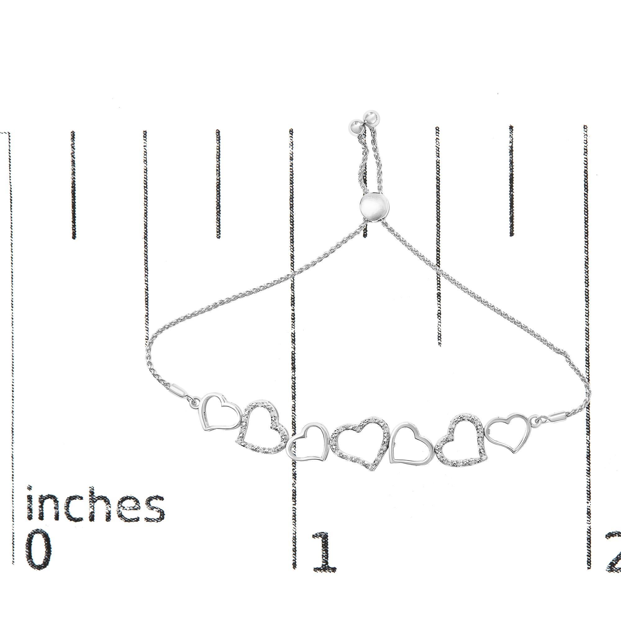 .925 Sterling Silver 1/4 Cttw Diamond Open Heart Link Adjustable Bolo Bracelet Neuf à New York, NY