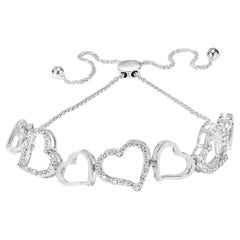 .925 Sterling Silver 1/4 Cttw Diamond Open Heart Link Adjustable Bolo Bracelet