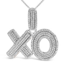 .925 Sterling Silber 1/4 Cttw Diamant Pave XO Anhänger Halskette