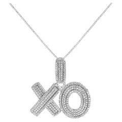 .925 Sterling Silber 1/4 Cttw Diamant Pave XO Anhänger Halskette