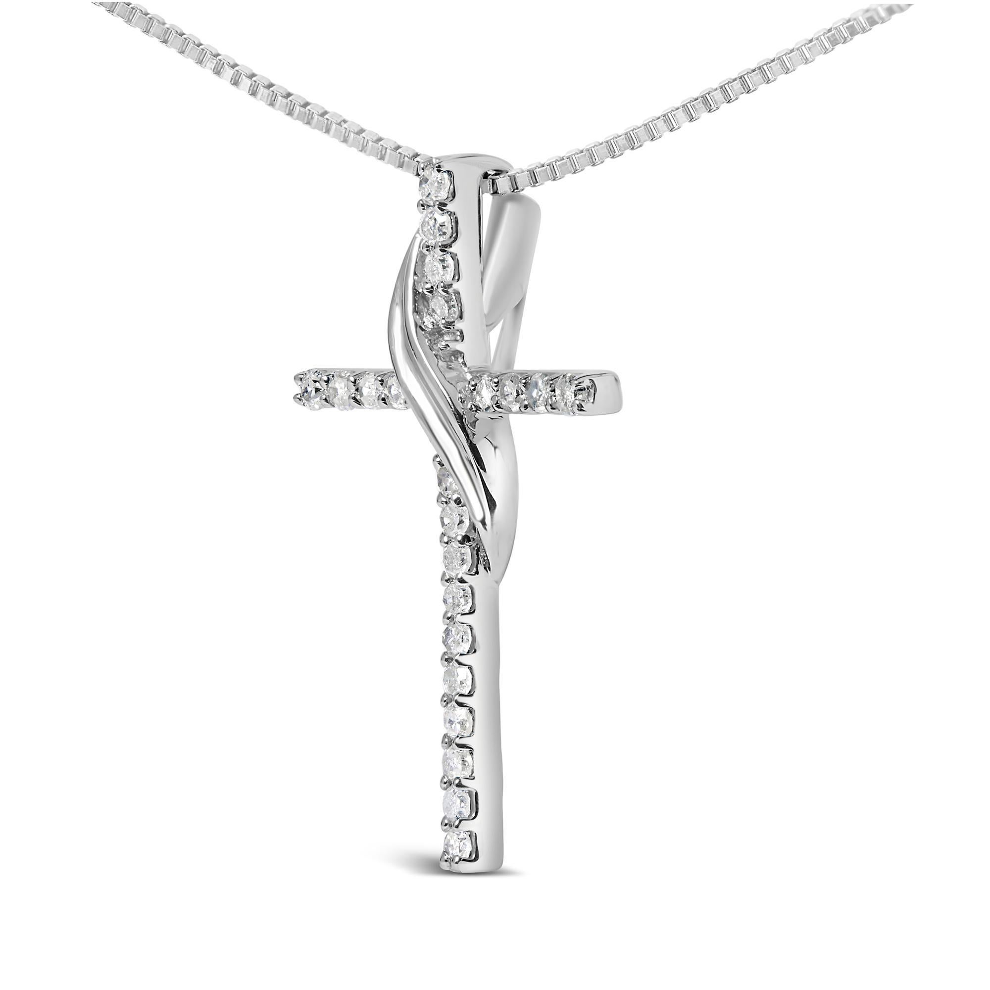 Moderno Collana con ciondolo a forma di nastro e croce in argento 925 con 1/4 di carato di diamante