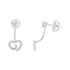 .925 Sterling Silver 1/4 Cttw Diamond Swirl Heart Earrings
