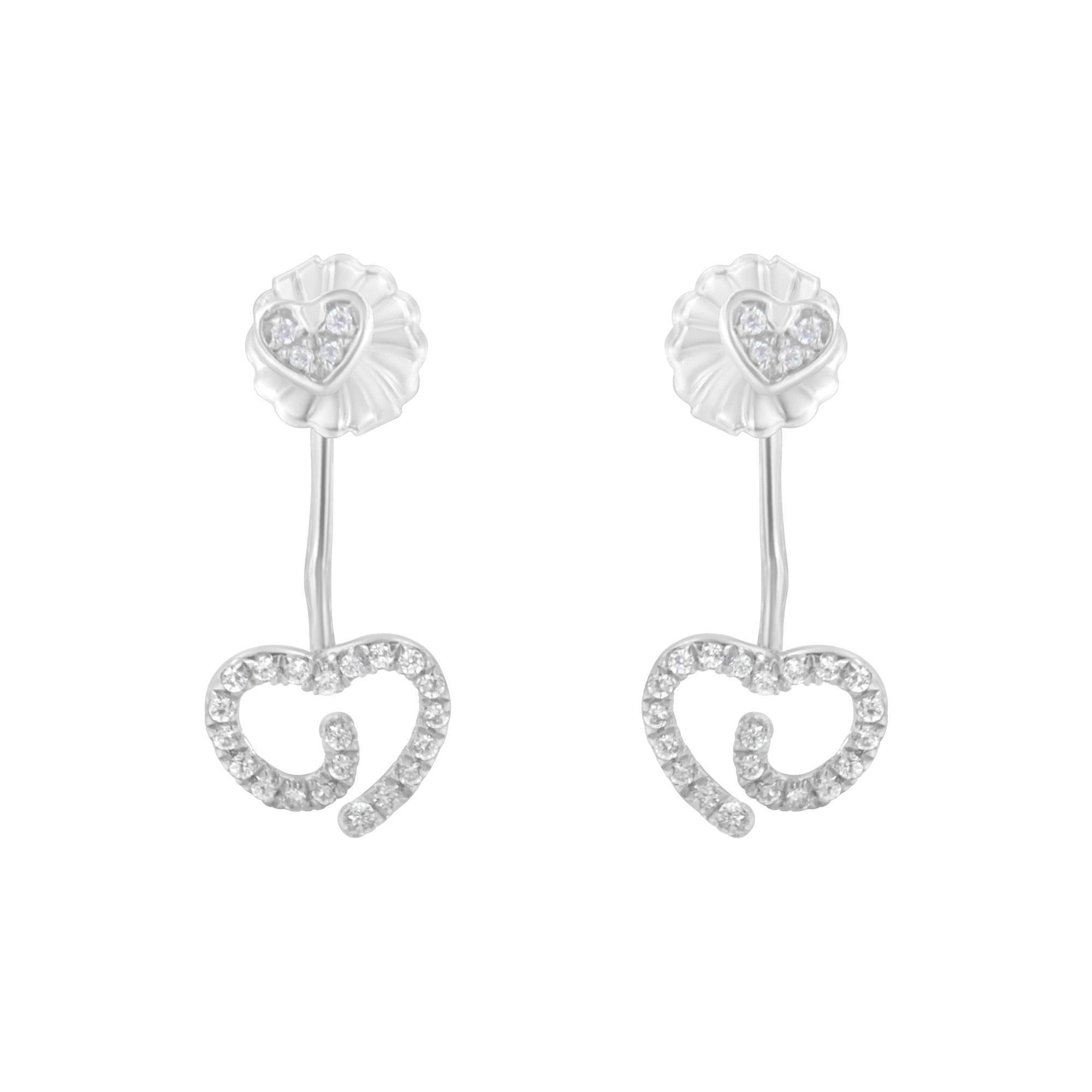 Modern .925 Sterling Silver 1/4 Cttw Diamond Swirl Heart Earrings For Sale