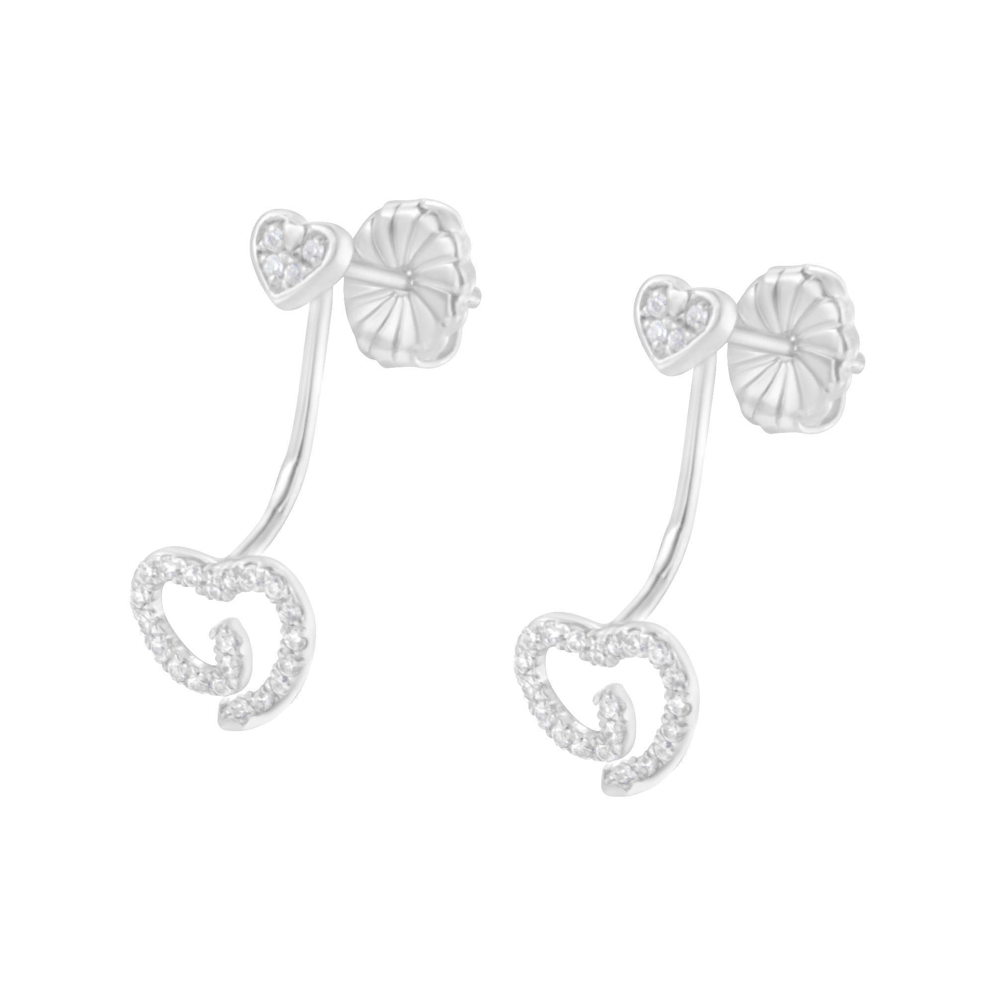 Round Cut .925 Sterling Silver 1/4 Cttw Diamond Swirl Heart Earrings For Sale