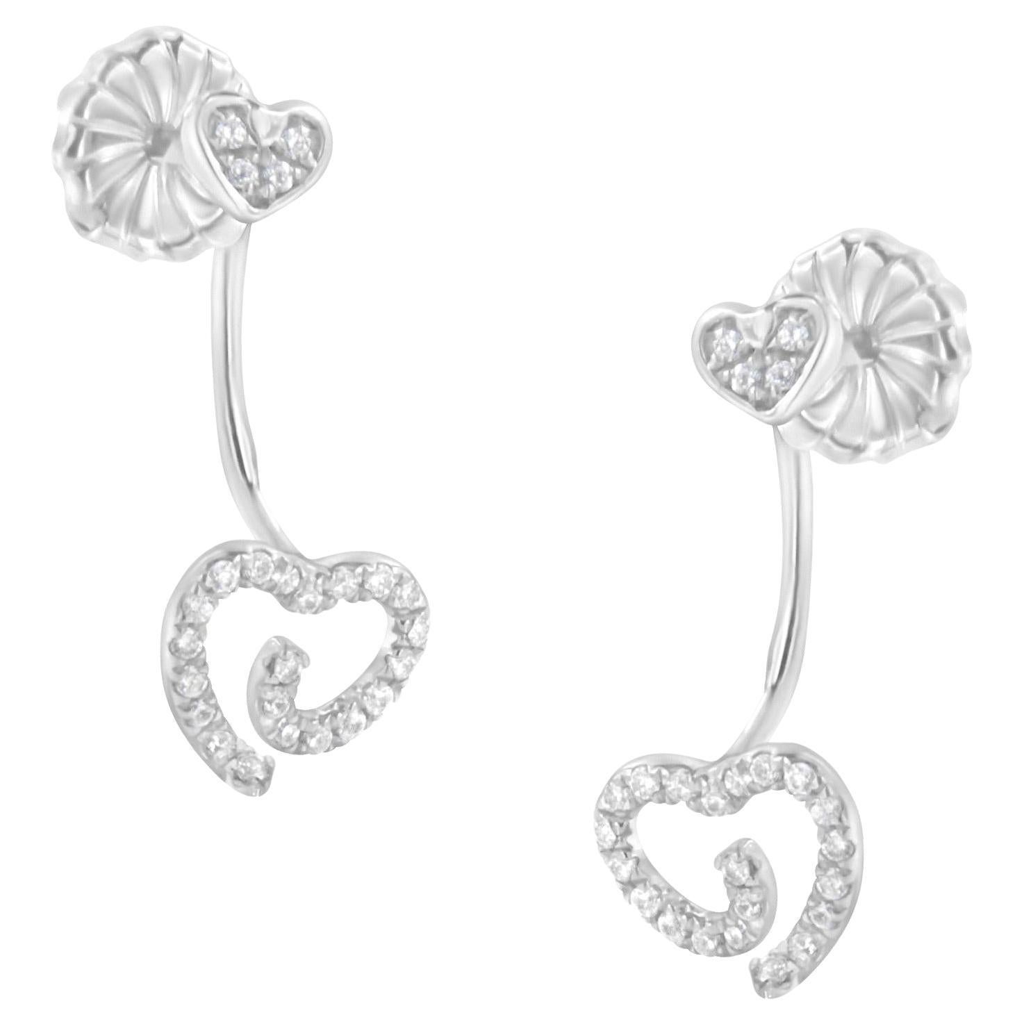 .925 Sterling Silver 1/4 Cttw Diamond Swirl Heart Earrings