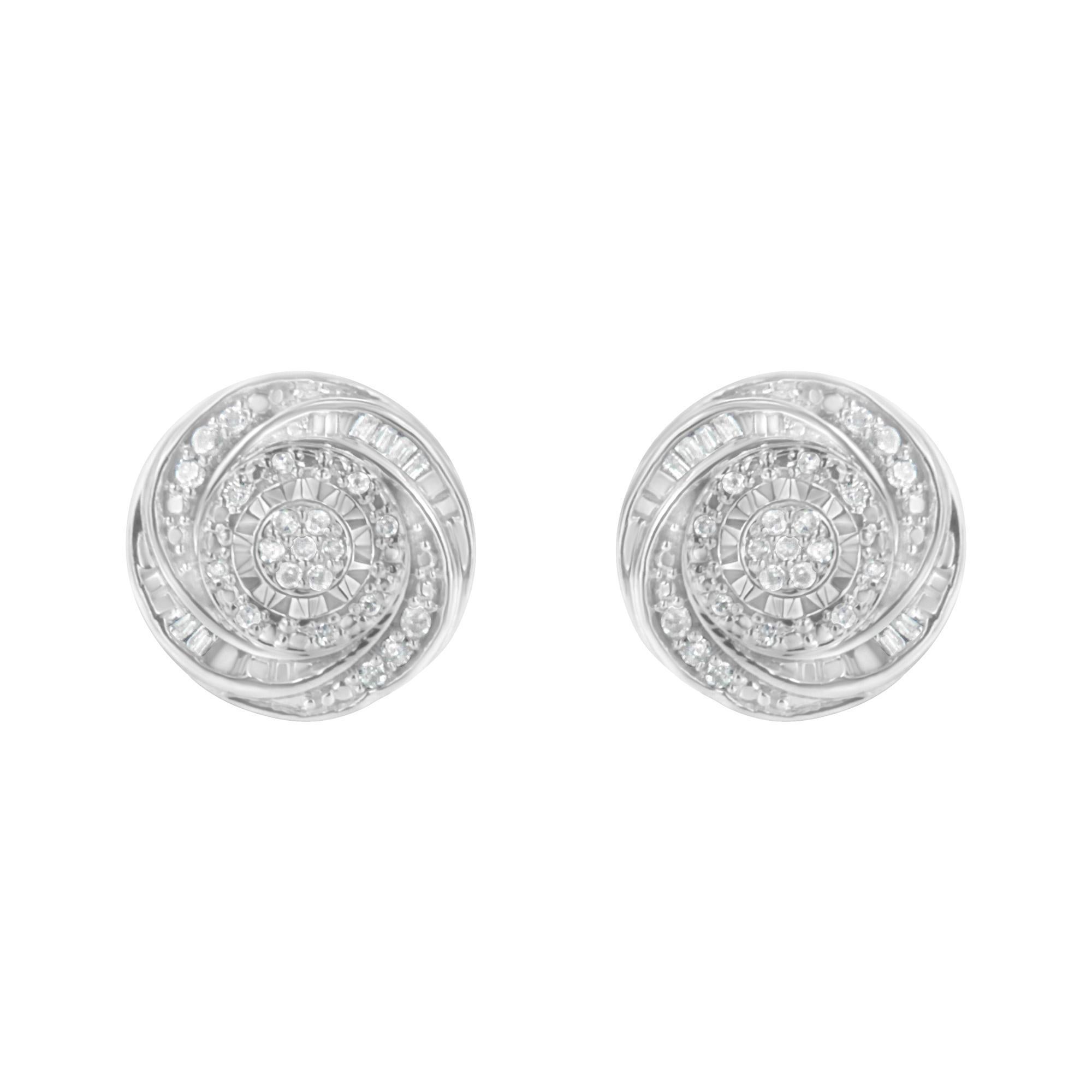 Modern .925 Sterling Silver 1/4 Cttw Diamond Swirl Love Knot Stud Earring For Sale