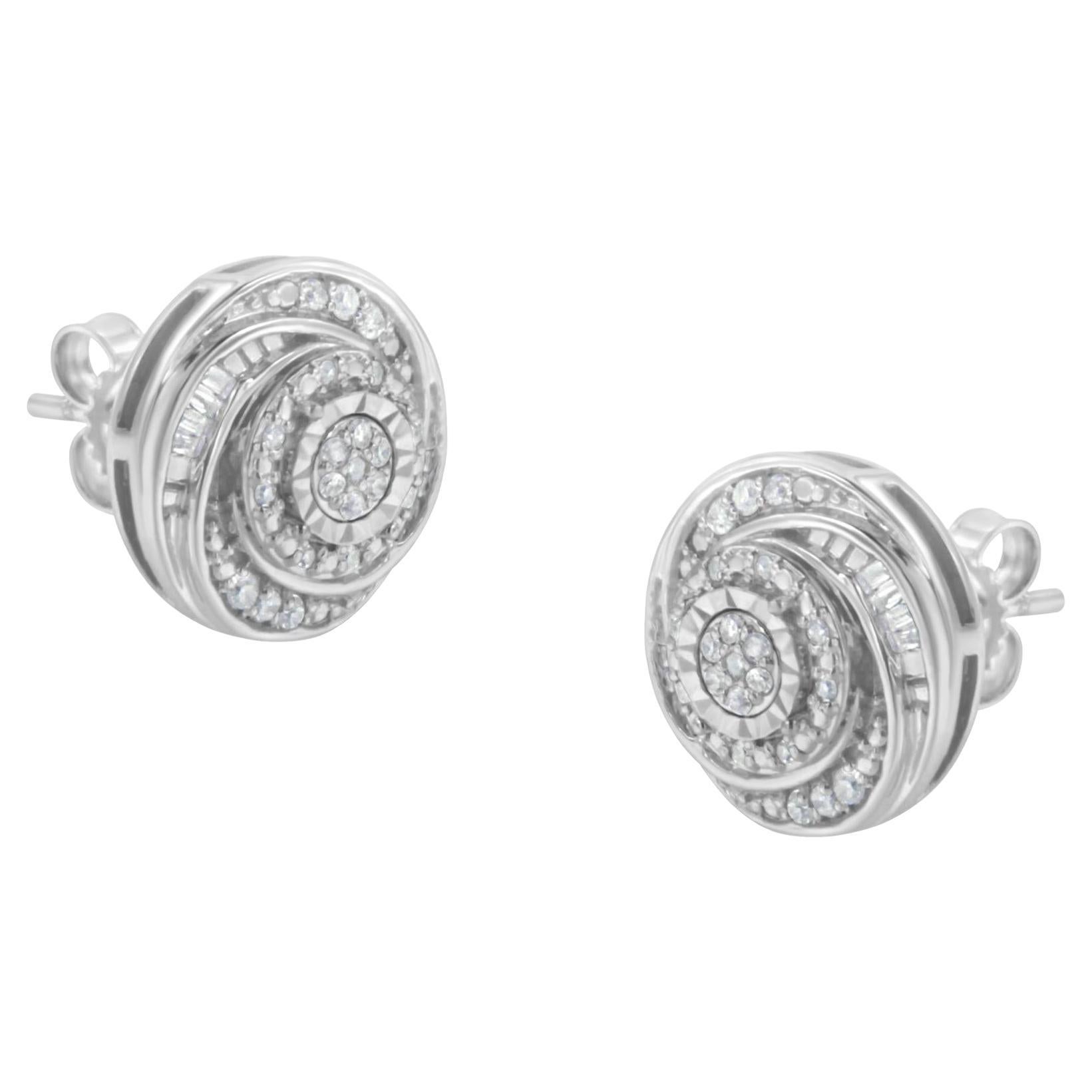 .925 Sterling Silver 1/4 Cttw Diamond Swirl Love Knot Stud Earring