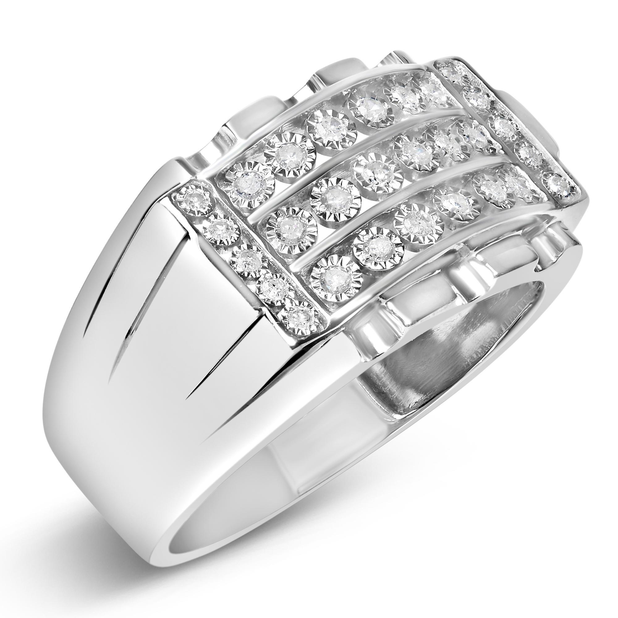 Moderno .925 A. Silver 1/4 Cttw Diamond Three Row Channel Band Ring - Taglia 10 in vendita