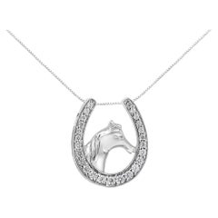 .925 Sterling Silver 1/4 cttw Diamond U Shape Pendant Necklace