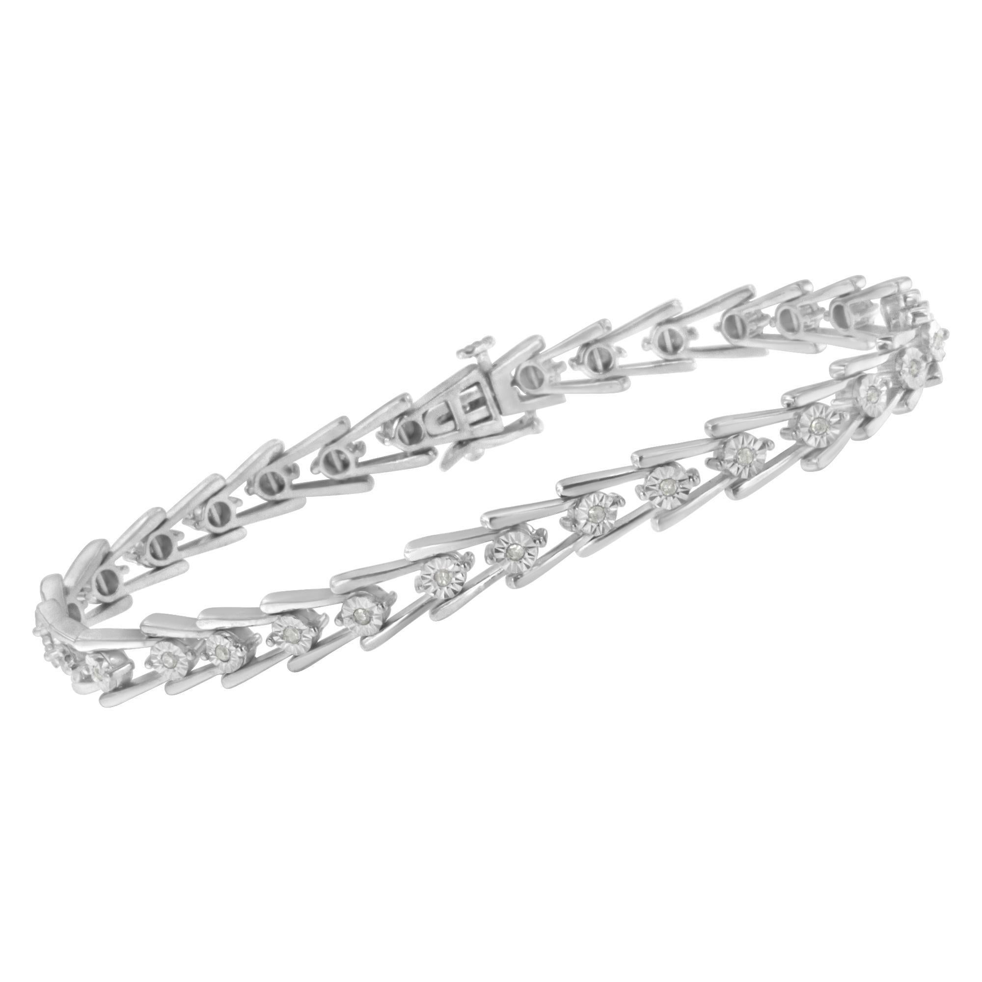 Moderno .925 Argento 925 1/4 cttw Miracle Set Diamond Bracciale sottile e aperto a 