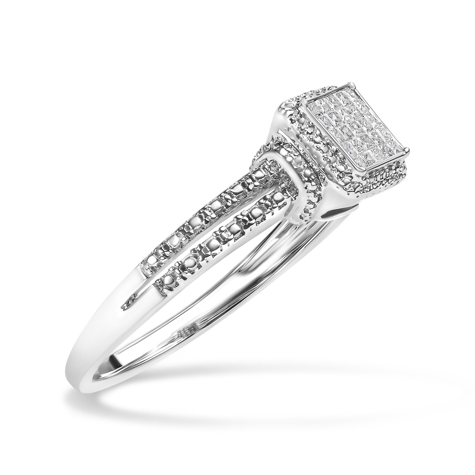 Modern .925 Sterling Silver 1/4 Cttw Princess-cut Diamond Composite Ring For Sale