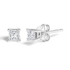 .925 Sterling Silver 1/4 Cttw Princess-Cut Diamond Solitaire Stud Earrings