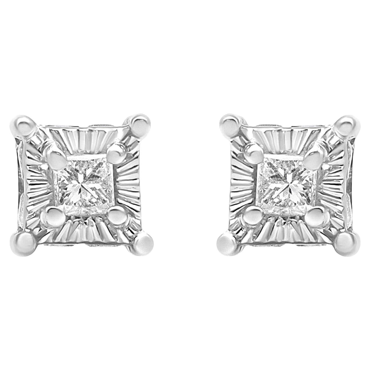 .925 Sterling Silver 1/4 Cttw Princess-Cut Diamond Solitaire Stud Earrings