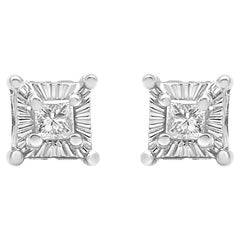 .925 Sterling Silver 1/4 Cttw Princess-Cut Diamond Solitaire Stud Earrings