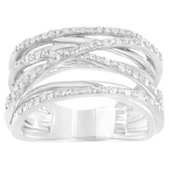 Anello bypass con diamante taglio rotondo incastonato da 1/4 Cttw in argento Sterling 925