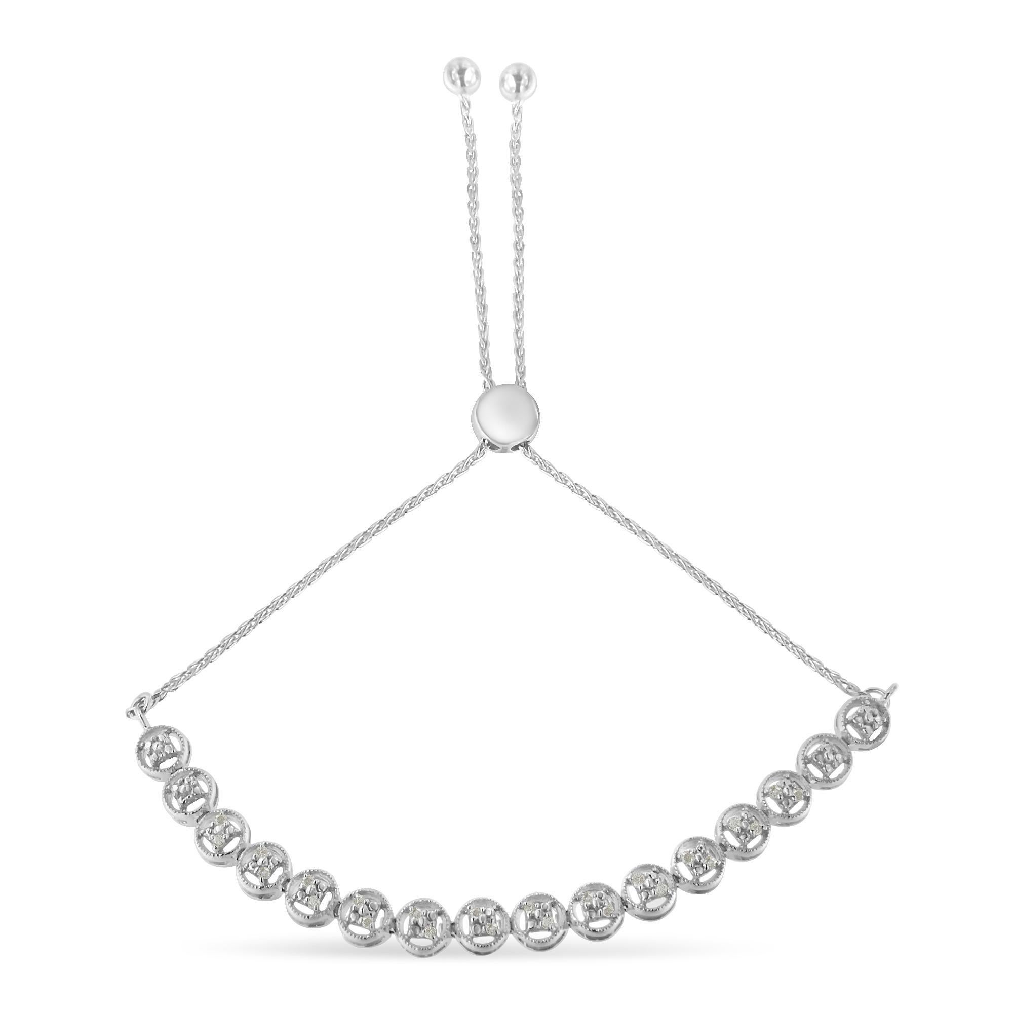 Moderno Bracciale Bolo in argento 925 con diamanti taglio rotondo da 1/4 cttw in vendita