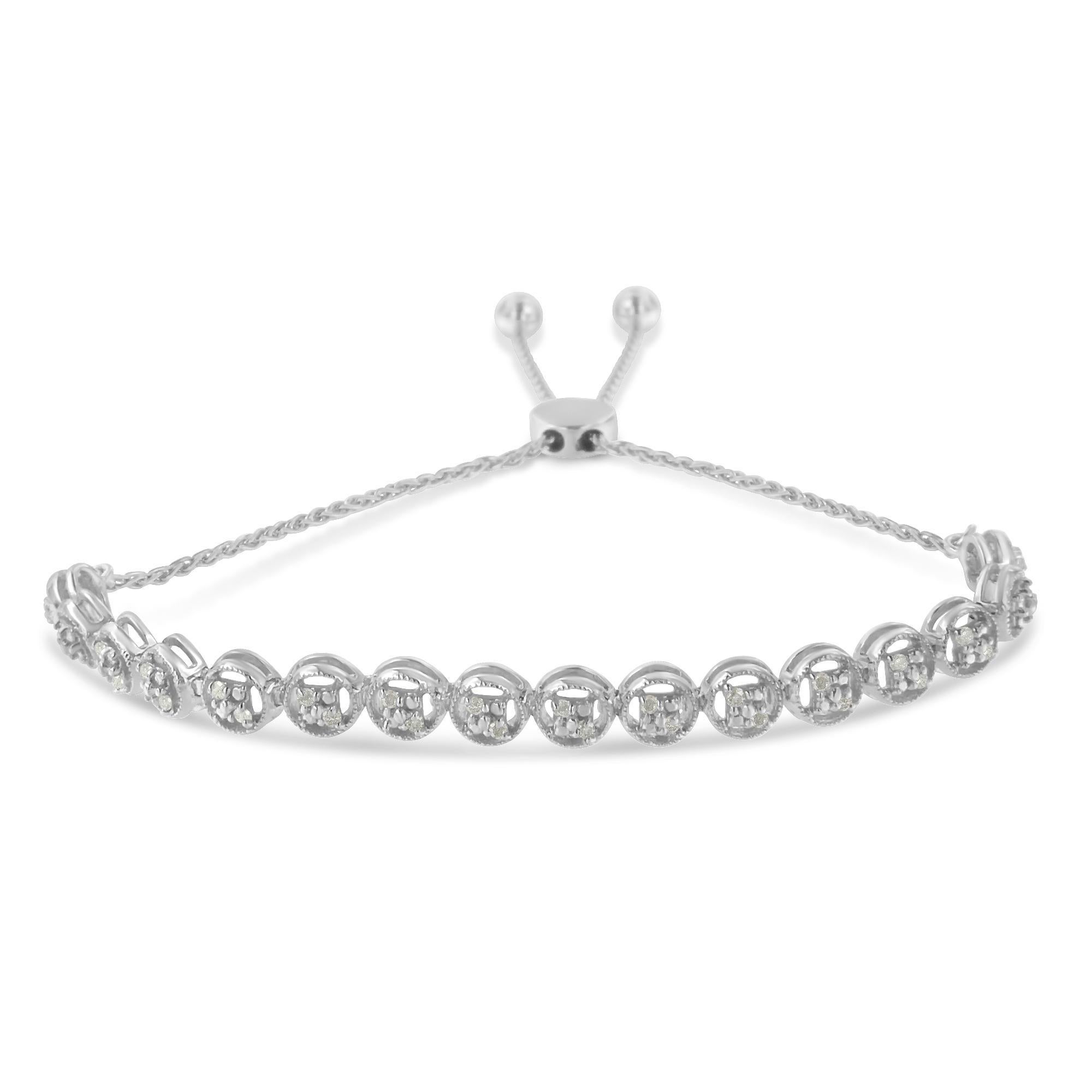 Taglio rotondo Bracciale Bolo in argento 925 con diamanti taglio rotondo da 1/4 cttw in vendita