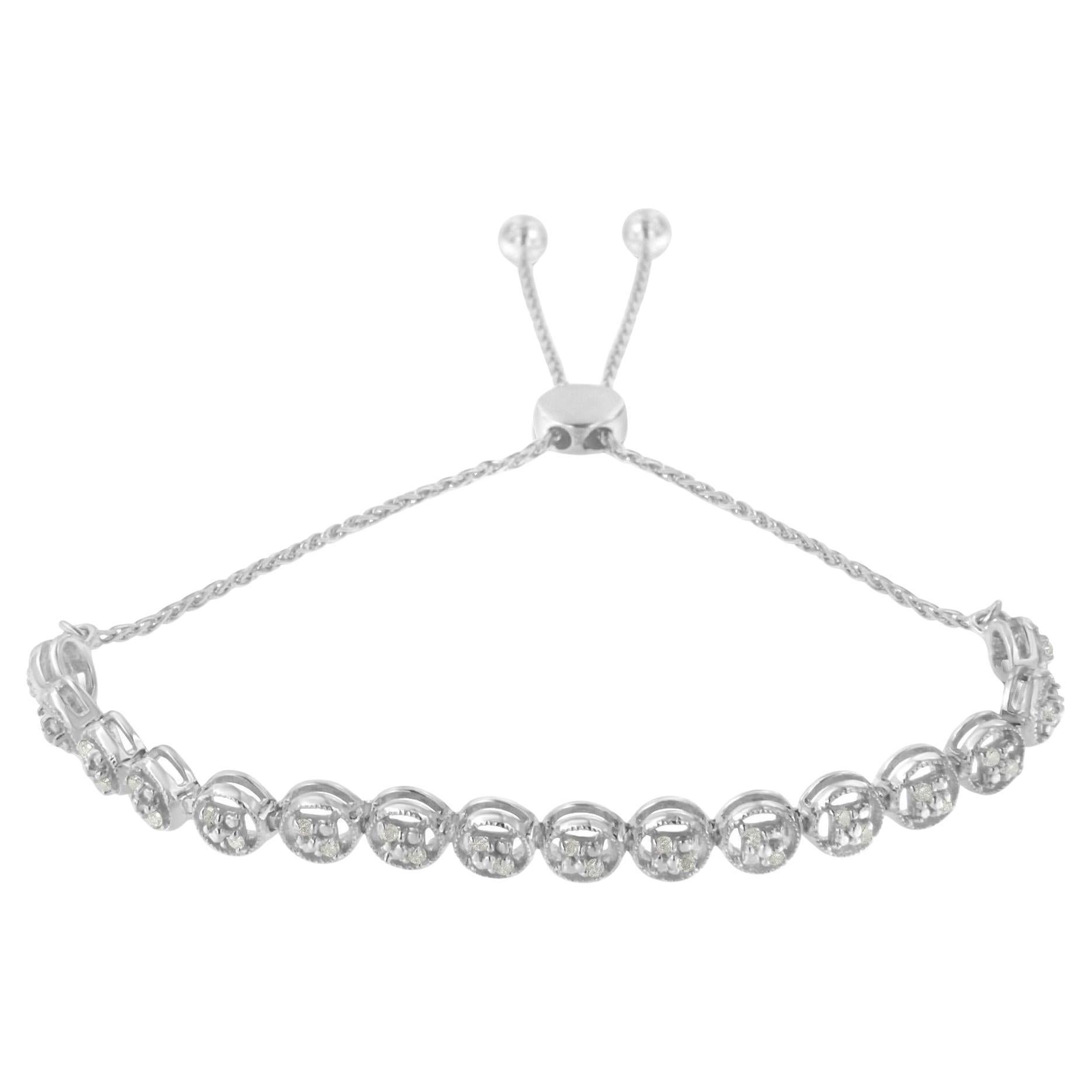 .925 Sterling Silver 1/4 cttw Round-cut Diamond Bolo Bracelet