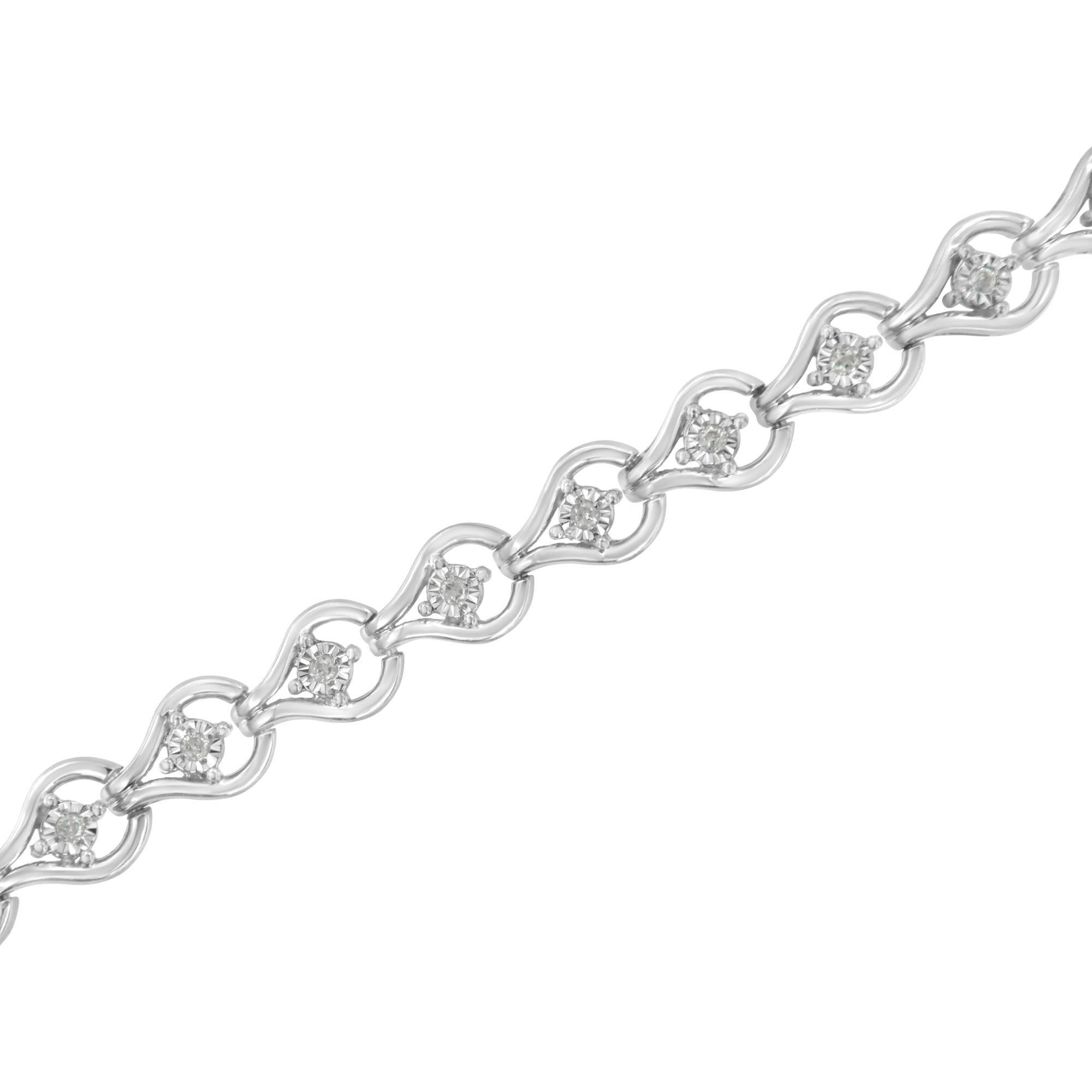 Taglio rotondo Bracciale A Link in argento 925 con diamanti taglio rotondo da 1/4 cttw in vendita