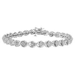 .925 Plata de Ley 1/4 Cttw Diamante talla redonda "X" Pulsera de eslabones