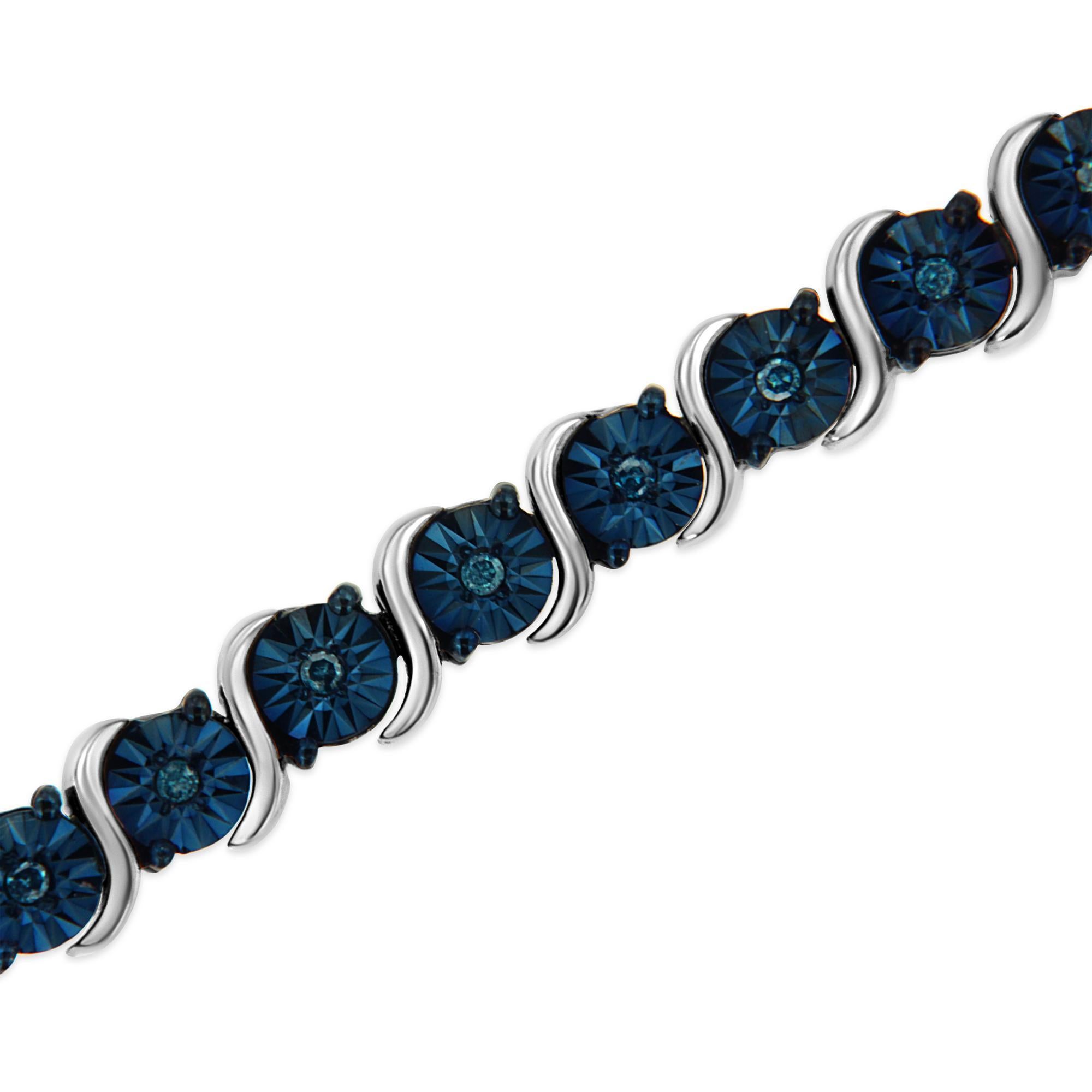 .925 Plata de Ley 1/4 Cttw Diamante Azul Tratado Tenis 7