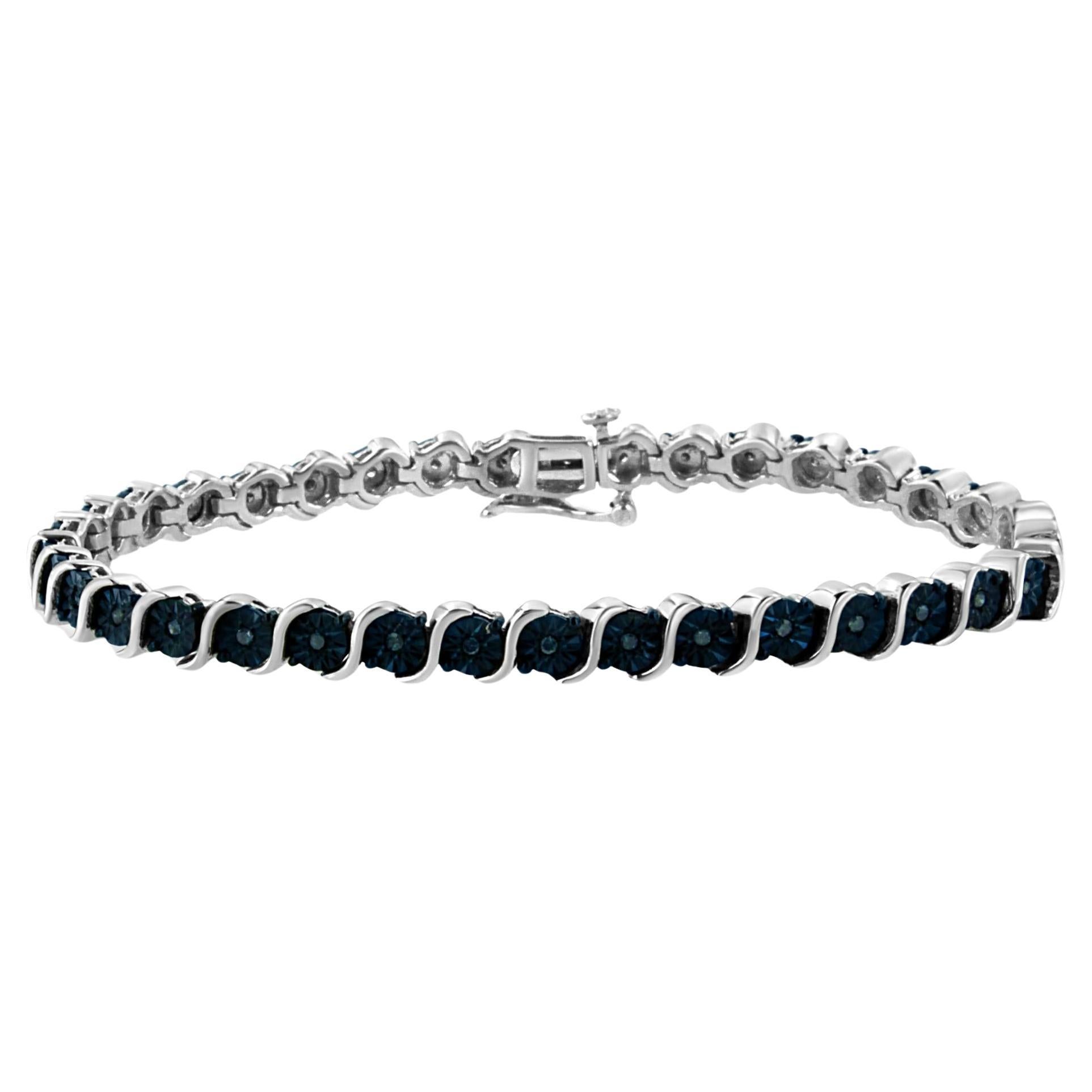 .925 A. Silver Bracciale Tennis con diamanti blu trattati da 1/4 di carato da 7"