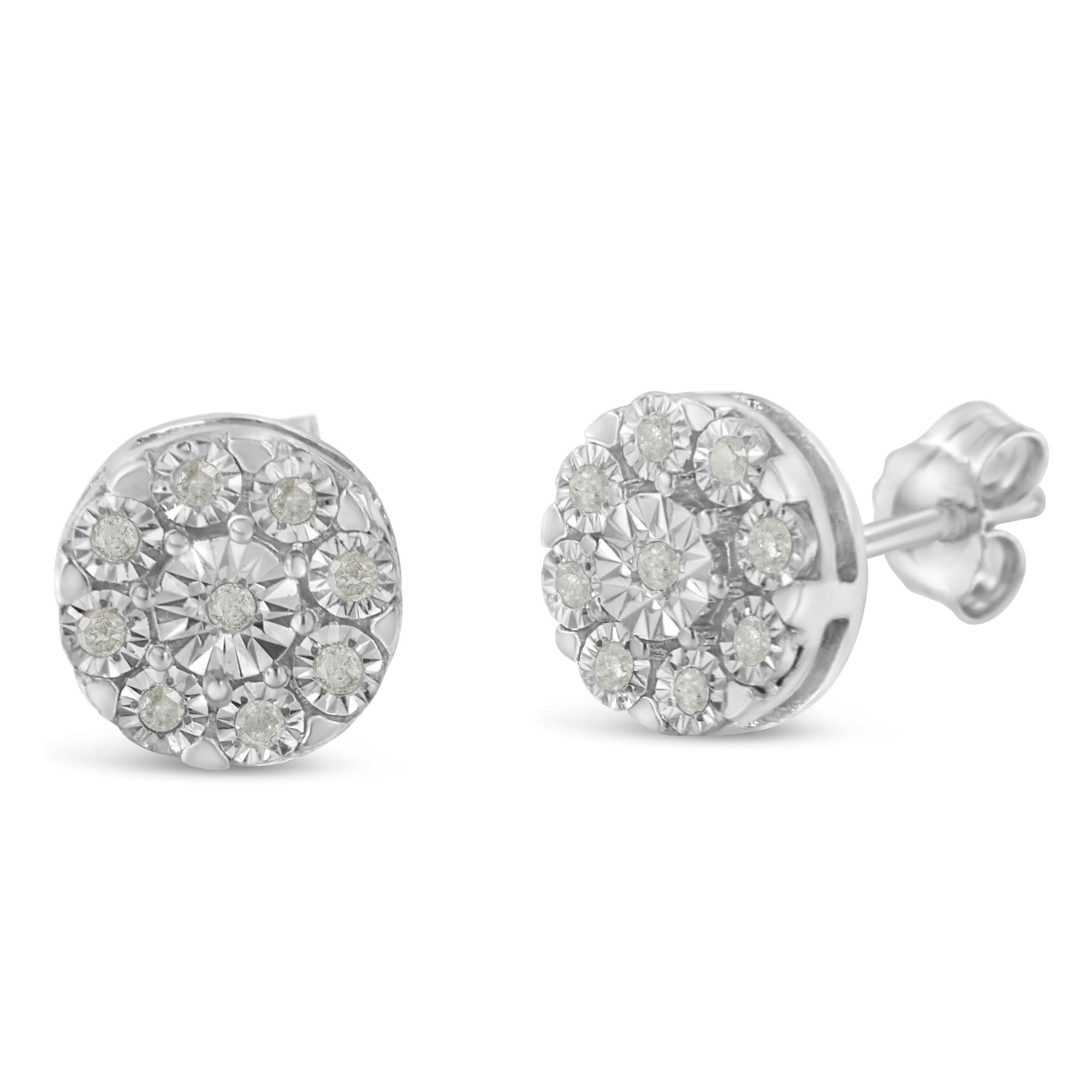Contemporary .925 Sterling Silver 1/5 Carat Miracle Plate Set Round Diamond Halo Stud Earring