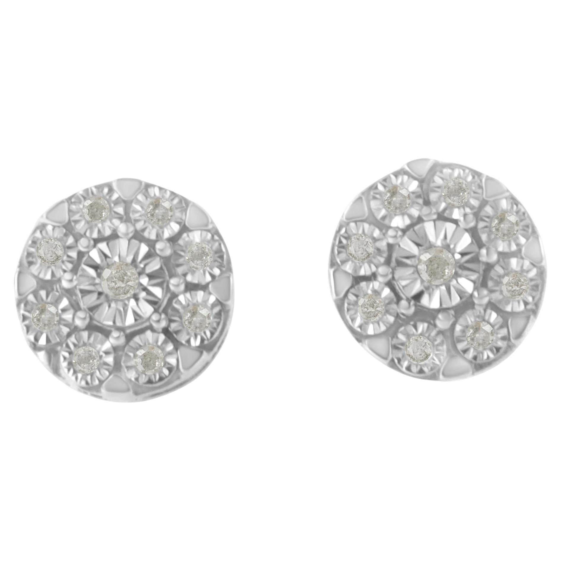 .925 Sterling Silver 1/5 Carat Miracle Plate Set Round Diamond Halo Stud Earring