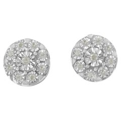 .925 Sterling Silver 1/5 Carat Miracle Plate Set Round Diamond Halo Stud Earring