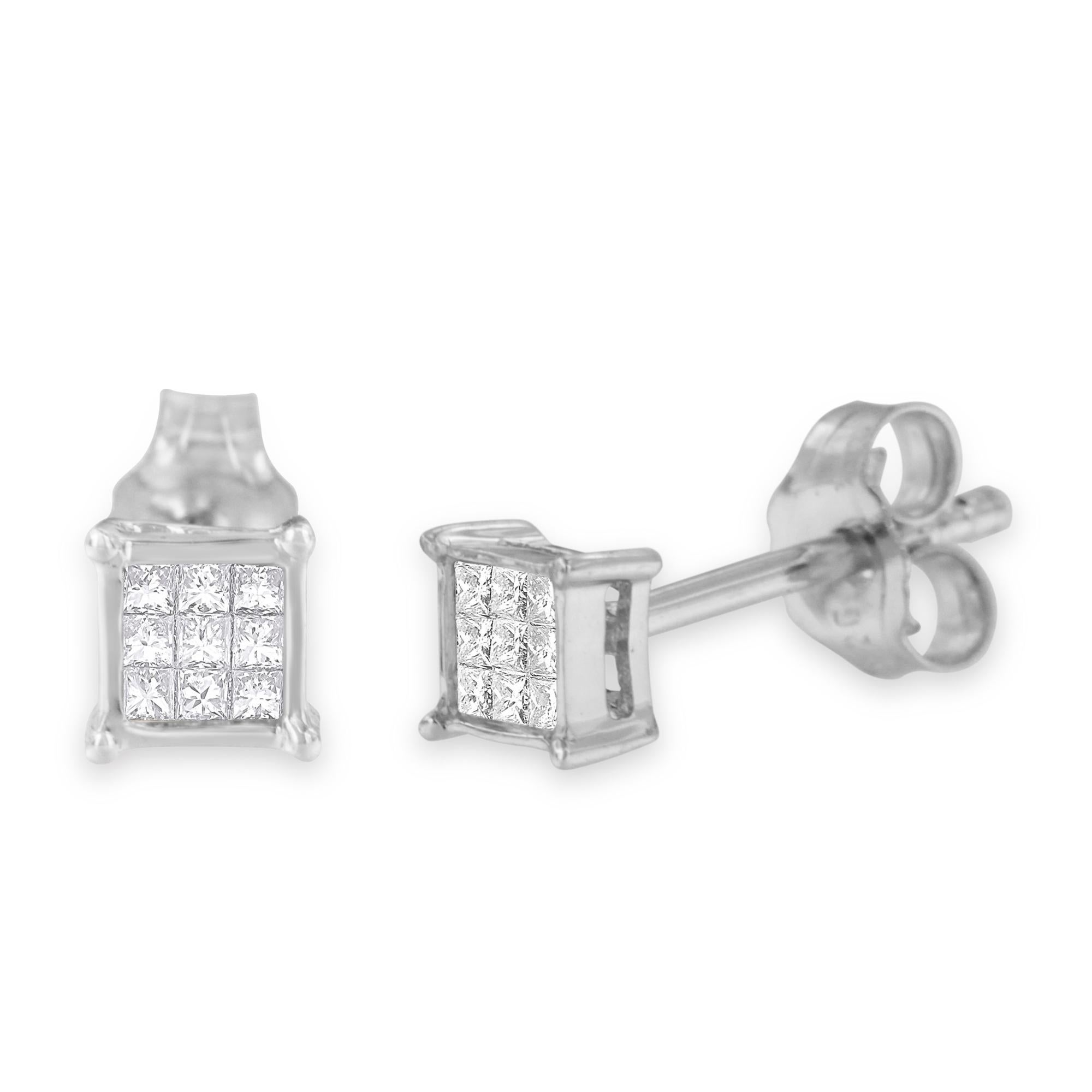 Contemporary .925 Sterling Silver 1/5 Carat Multi-Stone Diamond Stud Earrings For Sale