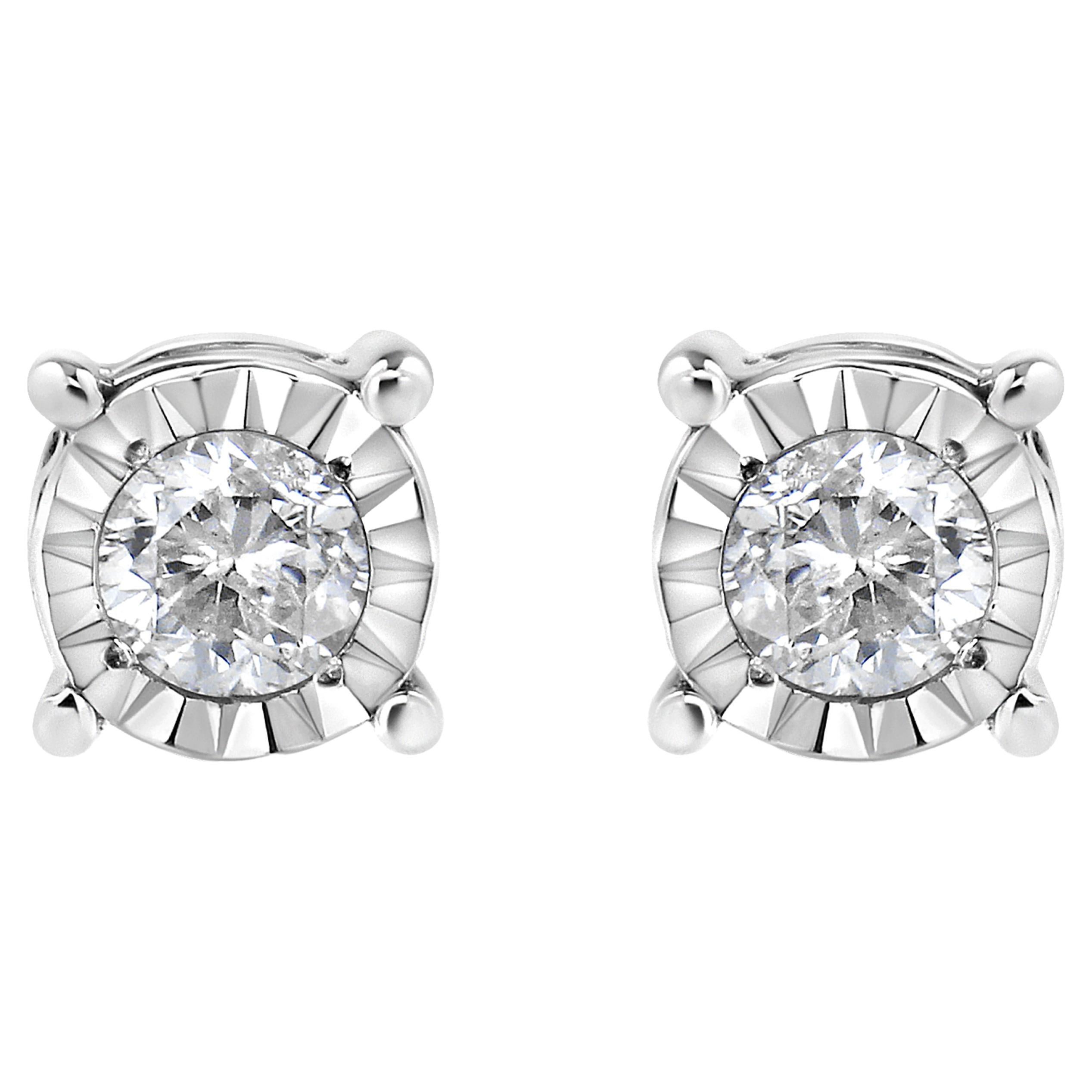 925 Sterling Silver 1 5 Carat Near Colorless Diamond Miracle Set Stud Earrings