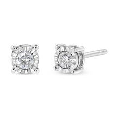 .925 Sterling Silver 1/5 Carat Round-Cut Diamond Stud Earrings