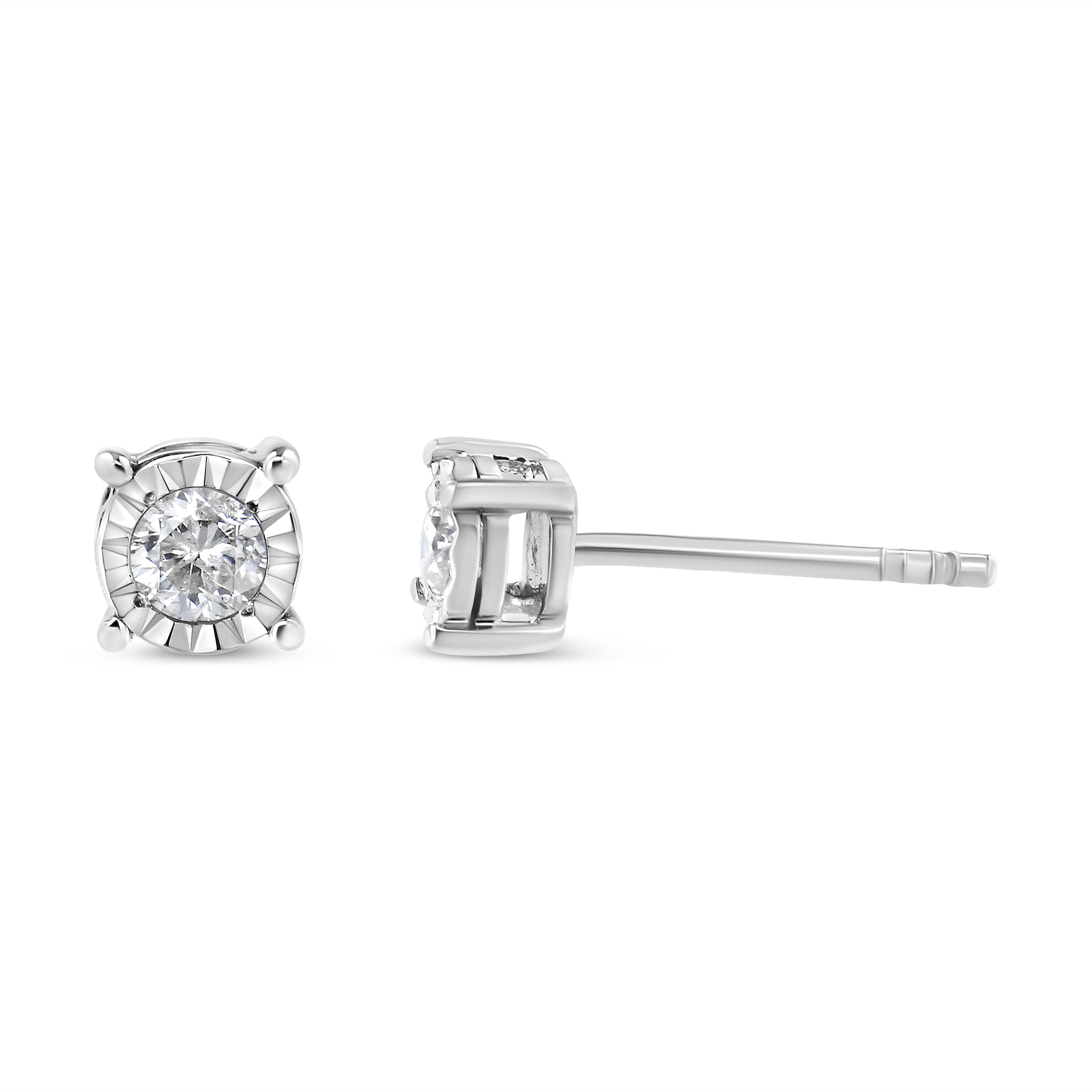 Contemporary .925 Sterling Silver 1/5 Carat Round-Cut Diamond Stud Earrings For Sale