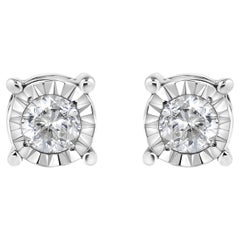 .925 Sterling Silver 1/5 Carat Round-Cut Diamond Stud Earrings