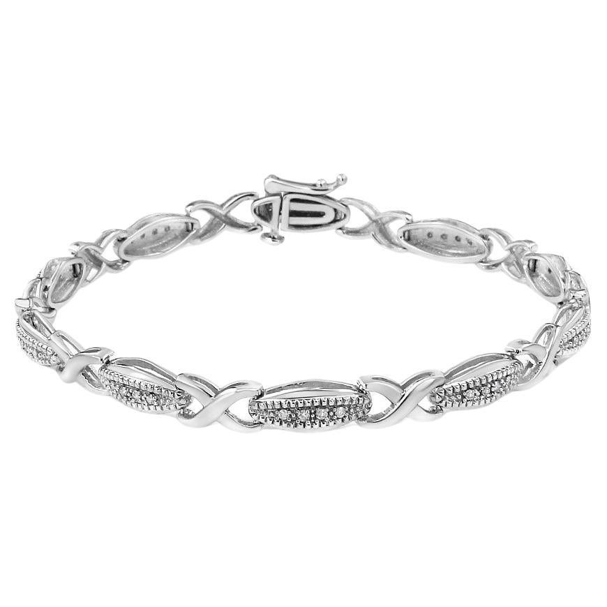 .925 Sterling Silver 1/5 Carat Round-Cut Diamond "X" Link Bracelet For Sale